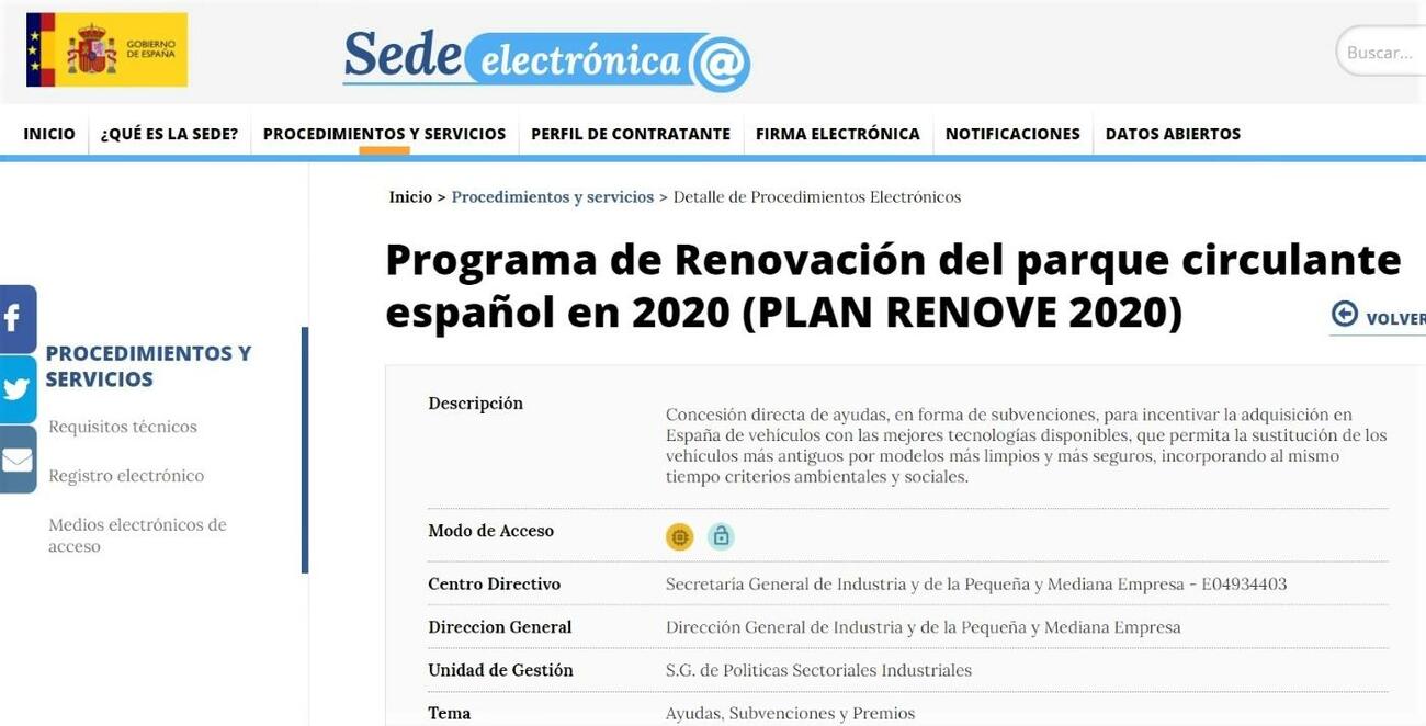 Web para solicitar las ayudas del Plan Renove