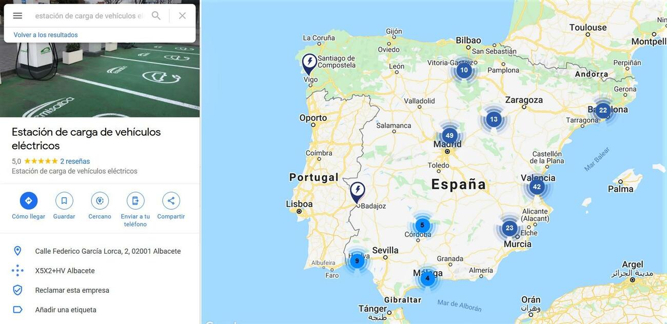 Puntos de carga de coches eléctricos en Google Maps Puntos de carga de coches eléctricos en Google Maps