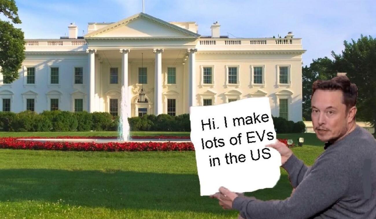 Meme de Elon Musk reclamando estar en la reunión de automoción con Biden
