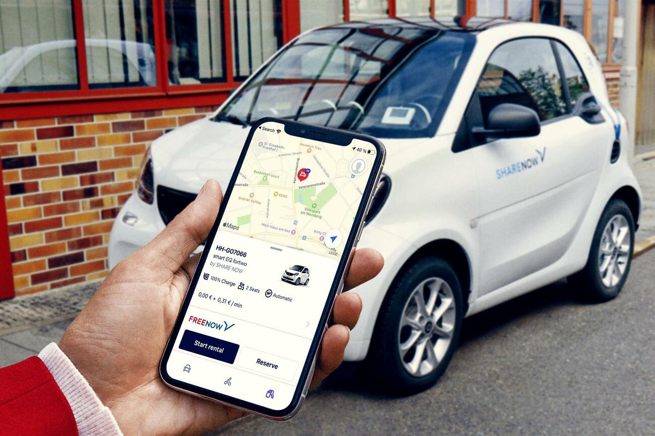 Uno de los coches de Share Now integrados en Free Now Uno de los coches de Share Now integrados en Free Now