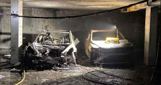 Incendio de un Tesla en un párking de Barcelona / TWITTER Incendio de un Tesla en un párking de Barcelona / TWITTER