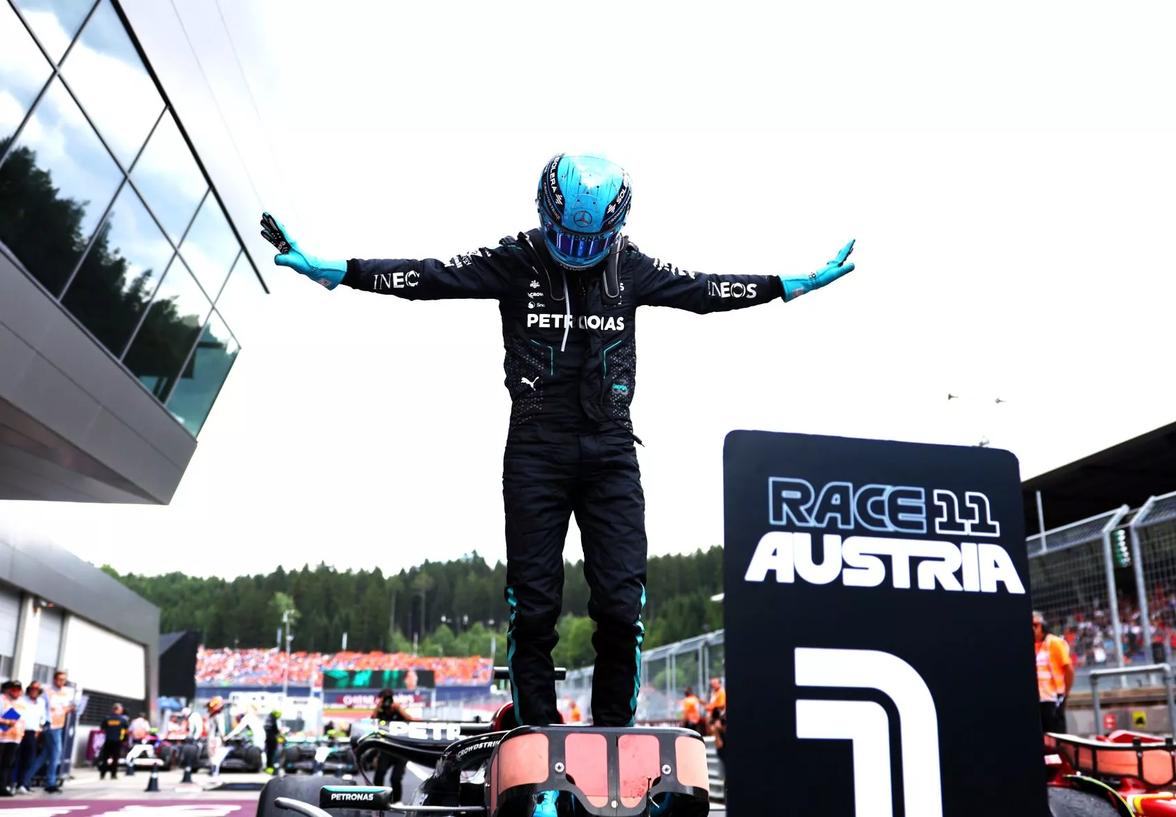 Russell celebra su vitoria en el GP de Austria / MERCEDES