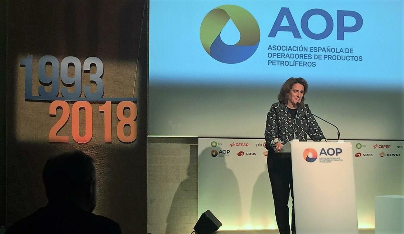 Teresa Ribera en la reunión de Asociación de Operadores Petrolóferos (AOP)