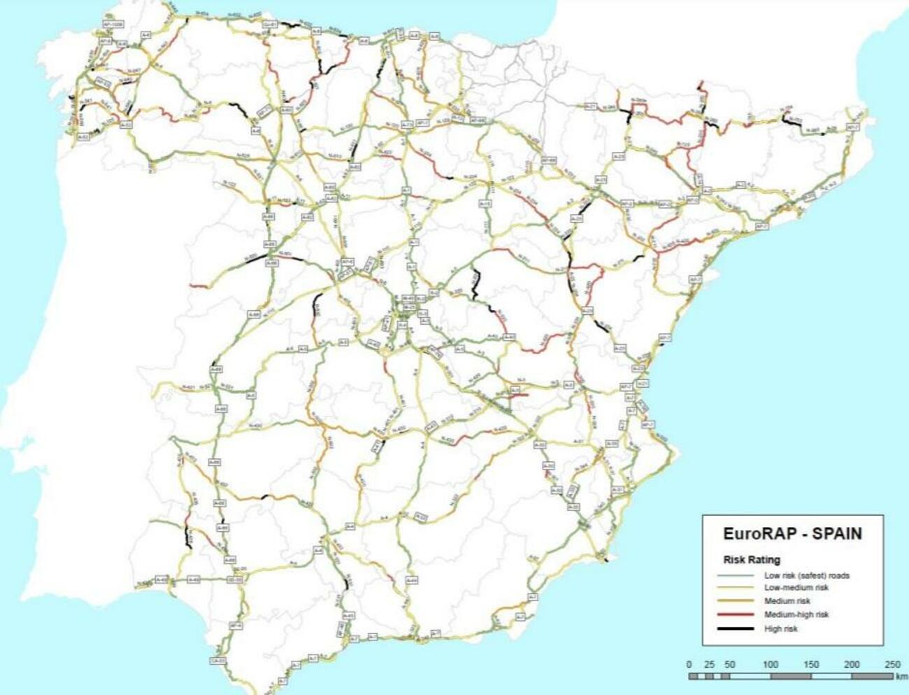 El mapa de carreteras más peligrosas en España