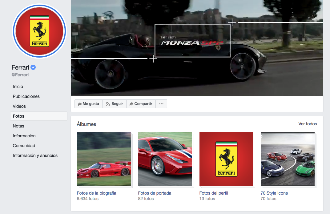 Cuenta de Facebook de Ferrari