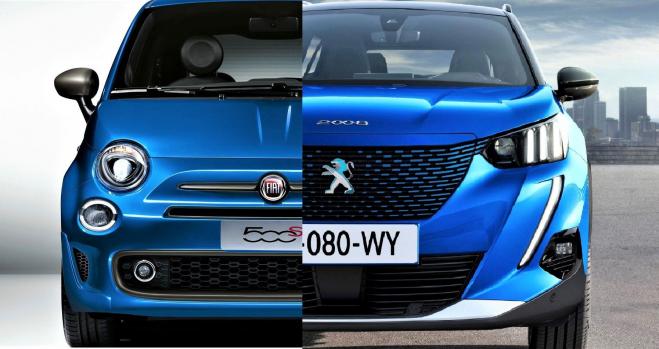 Frontales de dos modelos de Fiat y Peugeot, que se han fusionado en Stellantis / COCHE GLOBAL