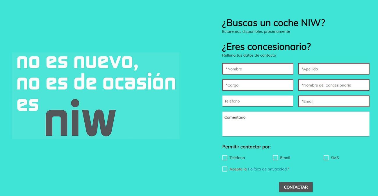 Captura de la web de Niw, la plataforma de venta de coches seminuevos de Faconauto